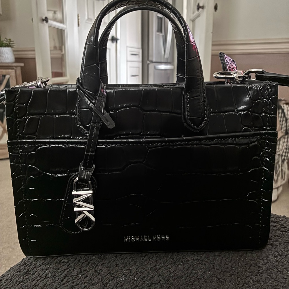 Michael Kors Black Croc Embossed Tote/Crossbody